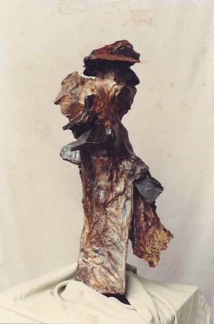 Blocky abstract bronze sculpture