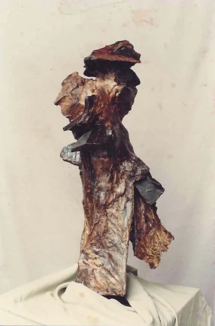 Blocky abstract bronze sculpture